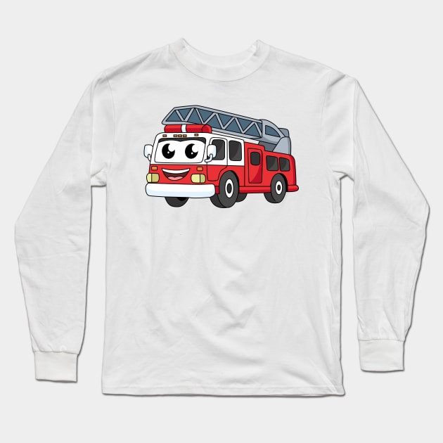 Cute happy fire engine cartoon Long Sleeve T-Shirt by Cartoons of fun